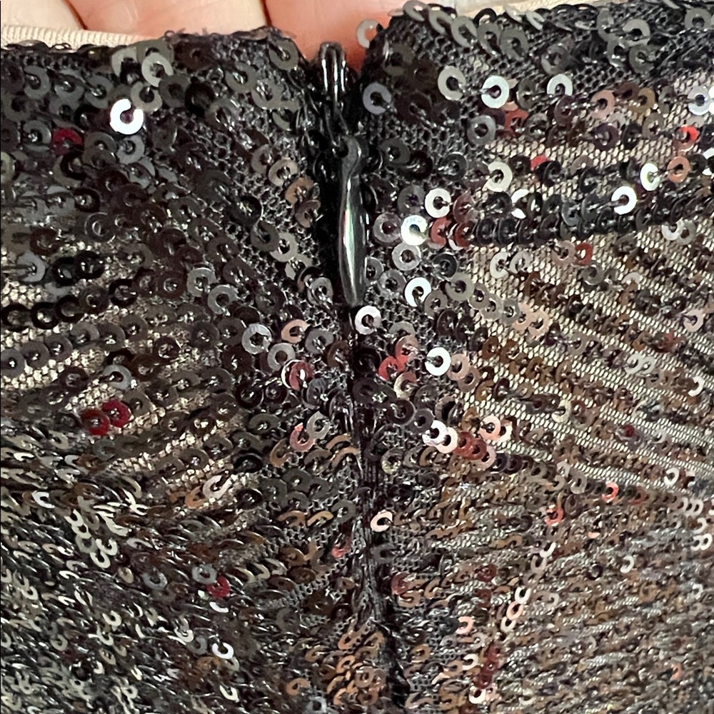 LOFT Black Shimmer Sequin Midi Cocktail Wedding Guest Evening Dress - Black 8 - Picture 13 of 14